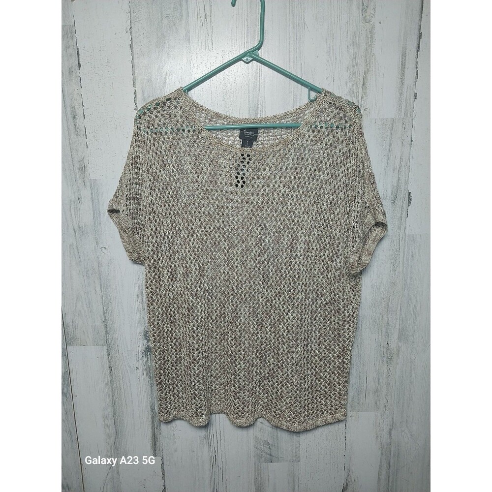 Chico's Travelers Collection Gold Metallic Sweater Short Sleeve Women Size 1 Med